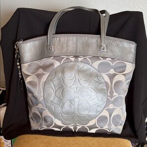 Coach Laura Metallic Gray Signature Tote